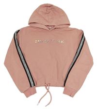 Světlerůžová crop mikina s 3D nápisem a kapucí C&A