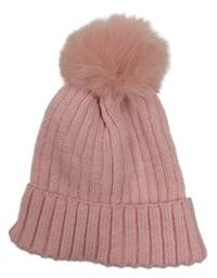 Světlerůžová třpytivá žebrovaná čepice s bambulí Primark