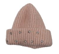Růžová pletená čepice s kamínky 