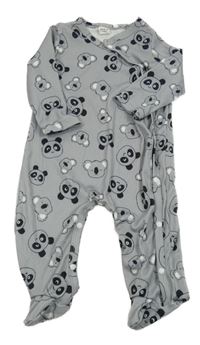 Šedý žebrovaný overal s pandami a koalami Shein 