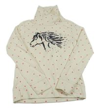 Smetanová mikina s koníkem z flitrů a komínovým límcem Yigga