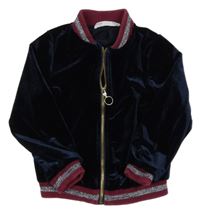 Tmavomodrý sametový podšitý bomber s pruhy M&S