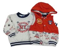 2set - Bílá zateplená mikina + červeno-bílá zateplená vesta s kapucí 