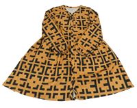 Medovo-černé vzorované propínací šaty Shein