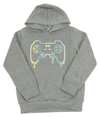 Šedá mikina s ovladačem a kapucí 