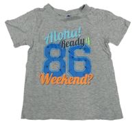 Šedé melírované tričko s nápisem Dopodopo