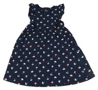 Tmavomodré bavlněné šaty s deštníky a volánky Topolino