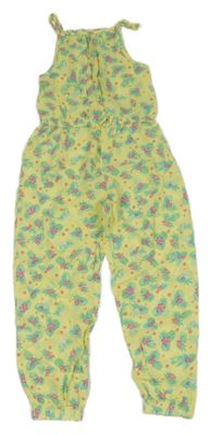 Žlutý kytičkovaný letní kalhotový overal Kiki&Koko