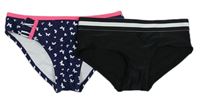 2x - Plavkové kalhotky - Tmavomodro/křiklavě růžové s motýlky + černé s pruhem zn. H&M