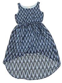 Tmavomodro-světlemodro-černé vzorované šifonové šaty H&M