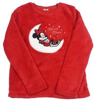 Červená chlupatá mikina s Minnie a měsícem Disney
