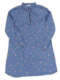 Modré melírované košilové šaty riflového vzhledu s květy H&M