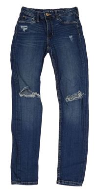 Modré super skinny fit rifle s děravými koleny a prošoupáním H&M