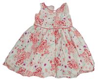 Bílo-růžové plátěné šaty s květy PRIMARK