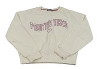 Smetanová oversize crop mikina s nápisem a srdíčkem zn. PRIMARK
