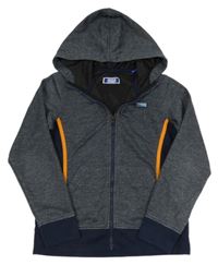 Tmavomodrá melírovaná propínací mikina s nášivkou a kapucí zn. JACK&JONES