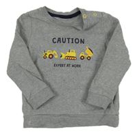 Šedá melírovaná mikina se stavebními stroji a nápisy lupilu