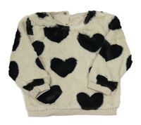 Smetanovo-černá kožešinová podšitá mikina se srdíčky Nutmeg