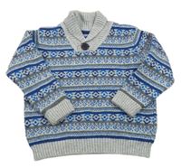 Šedo-modro-tmavomodrý vzorovaný vlněný svetr NUTMEG