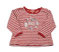 Červeno-světlešedé pruhované triko s obrázky a nápisy KANZ