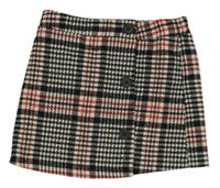 Smetanovo-černo-červená kostkovaná vzorovaná vlněná sukně s knoflíky St. Bernard