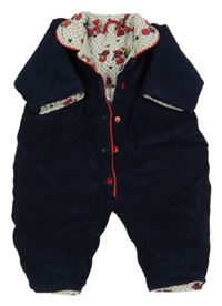 Tmavomodrá manšestrová zateplená kombinéza s límečkem 