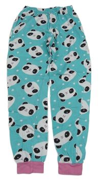 Azurovo-růžové pyžamové kalhoty s pandami 