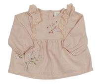 Světlerůžová tunika s kytičkou a motýlky a volánky s madeirou Next