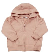 Pudrová propínací mikina se srdíčkem a volánky a kapucí everyday