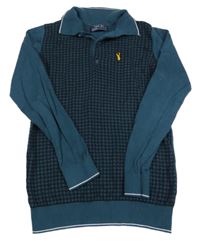 Tmavopetrolejovo/tmavomodrý vzorovaný svetr s nášivkou a límečkem Next