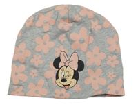 Šedo-růžová květovaná melírovaná čepice s Minnie C&A