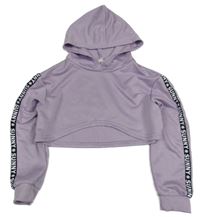 Levandulová crop mikina s pruhy s nápisy a sluníčky a kapucí SHEIN