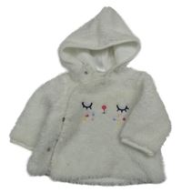 Bílá chlupatá podšitá bunda s čumáčkem a kapucí C&A