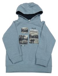 Modrá melírovaná mikina s medvídkem a stromy a kapucí Topolino