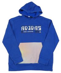 Safírová mikina s kapsou a kapucí Adidas