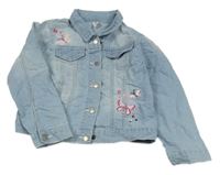 Světlemodrá riflová crop bunda s motýlky a límečkem Topolino