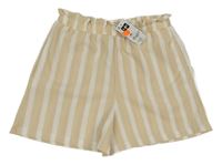 Nové - béžovo-bílé pruhované vzorované paper bag kraťasy St. Bernard