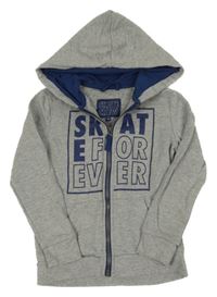 Šedá melírovaná propínací mikina s nápisy a kapucí POCOPIANO