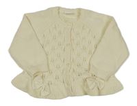 Smetanový propínací svetr s perforovaným vzorem a mašlemi a volánkem Next