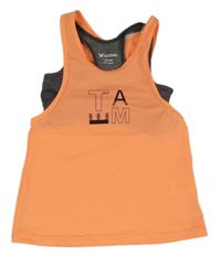 Neonově oranžový funkční sportovní top s nápisem a všitou tmavošedou melírovanou lambádou EXTEND