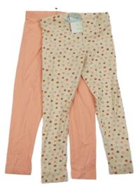 Nové - 2x - Legíny - Světlebéžové puntíkaté, lososové PRIMARK