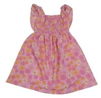 Růžové květované vzorované šaty s volánky PRIMARK