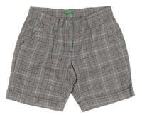 Šedo-bílo-růžové kostkované vzorované kraťasy Benetton