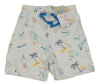 Nové - bílé kraťasy se zvířátky a palmami PRIMARK