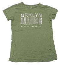 Khaki tričko s pruhy a nápisy Primark