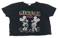 Černé crop tričko s nápisem a Mickey mousem a Minnie George
