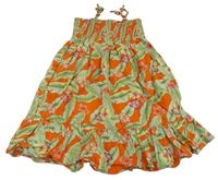 ORanžovo-zelené plátěné šaty s listy a květy H&M