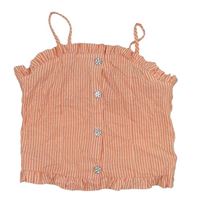 Korálovo-bílý pruhovaný crop top s knoflíky River Island