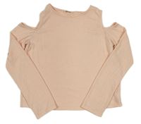 Růžové úpletové crop triko s průstřihy River Island