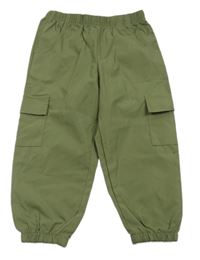 Khaki šusťákové cargo cuff kalhoty